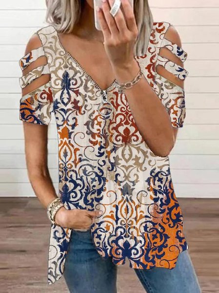 Cotton-Blend Ethnic Casual Tops, Multicolor, Shirts & Blouses