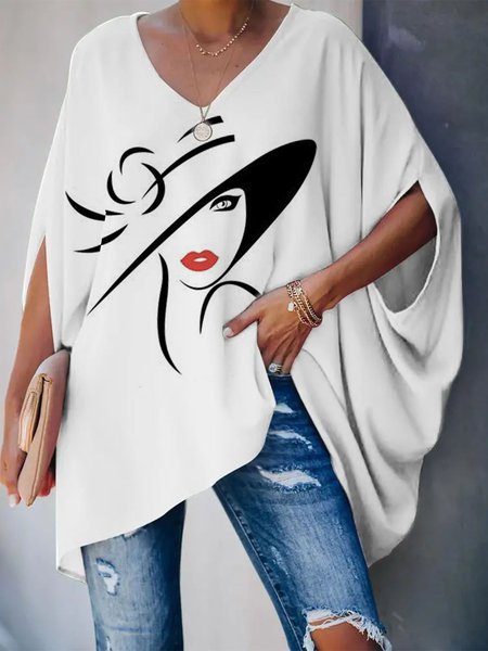 Painting Daily Three Quarter Urban V Neck Painting Top, White, Blouses and Shirts