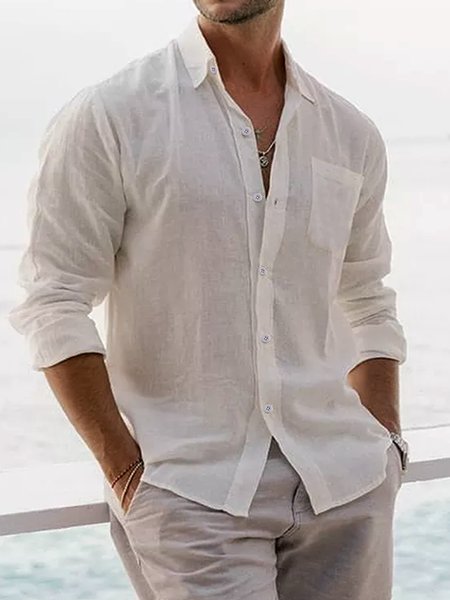 Cotton Linen Plain Color Casual Long Sleeve Shirt, White, Long Sleeve Shirts
Cotton Linen Plain Color Casual Long Sleeve Shirt, White, Long Sleeve Shirts