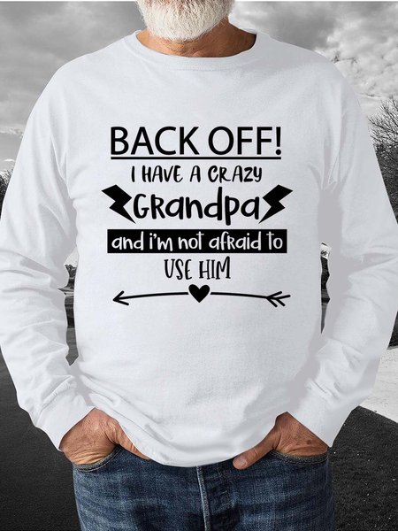 Men Grandpa Faimly Crazy Letters Casual Sweatshirt, White, Hoodies&Sweatshirts
