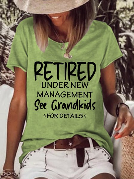 

Women Funny Graphic Retired Under New Management See Grandkids Loose T-Shirt, Green, T-shirts