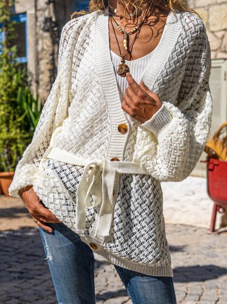 Wool/Knitting Casual Loose Sweater Coat, Beige, Cardigans