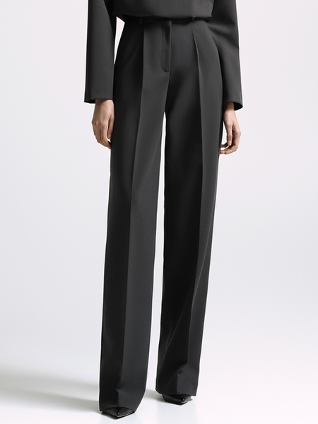 Autumn H-Line Commuting Plain Loose Fashion straight Pants, Deep gray, Wide Leg Pants