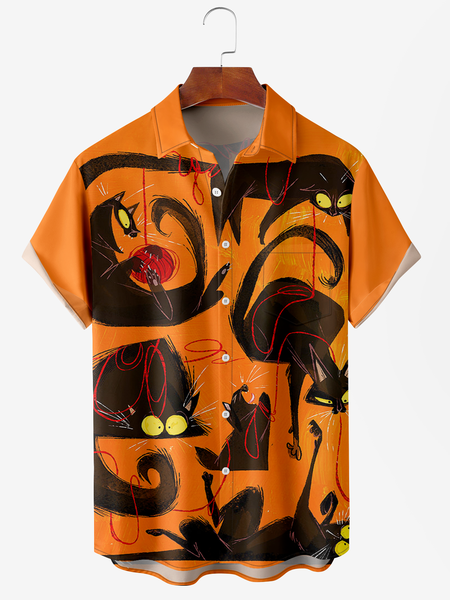 Men's Halloween Cat Print Moisture Wicking Fabric Fashion Lapel Short Sleeve Shirts, Orange, Short Sleeve Shirts
Men's Halloween Cat Print Moisture Wicking Fabric Fashion Lapel Short Sleeve Shirts, Orange, Short Sleeve Shirts