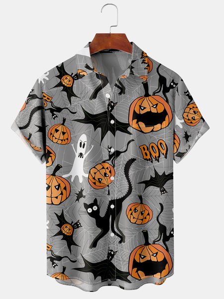 Men's Halloween Element Pumpkin Cat Graphic Print Short Sleeve Shirt, Gray, Short Sleeve Shirts
Men's Halloween Element Pumpkin Cat Graphic Print Short Sleeve Shirt, Gray, Short Sleeve Shirts