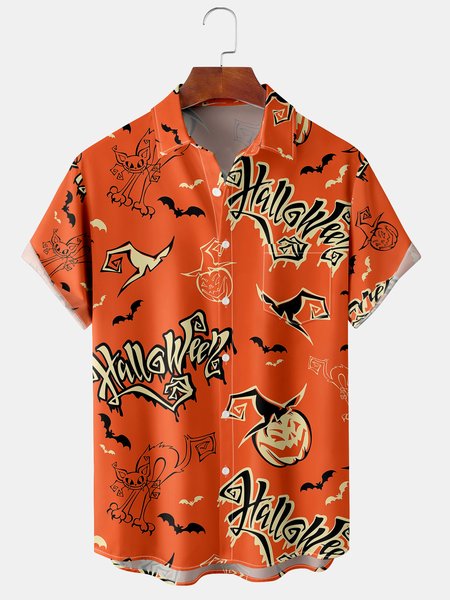 Men's Halloween Pumpkin and Cat Print Casual Breathable Hawaiian Short Sleeve Shirt, Orange, Short Sleeve Shirts
Men's Halloween Pumpkin and Cat Print Casual Breathable Hawaiian Short Sleeve Shirt, Orange, Short Sleeve Shirts