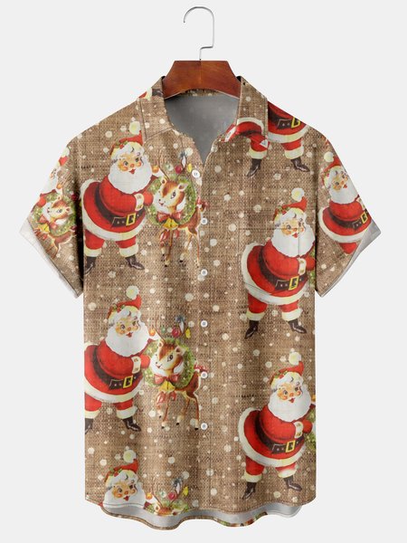 Casual Festive Collection Vintage Santa and Elk Elements Pattern Lapel Short Sleeve Shirt Print Top, Khaki, Short Sleeve Shirts
Casual Festive Collection Vintage Santa and Elk Elements Pattern Lapel Short Sleeve Shirt Print Top, Khaki, Short Sleeve Shirts