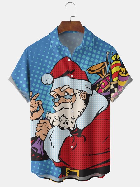 Men's Christmas Elements Santa Graphic Print Short Sleeve Shirt, Blue, Short Sleeve Shirts
Men's Christmas Elements Santa Graphic Print Short Sleeve Shirt, Blue, Short Sleeve Shirts