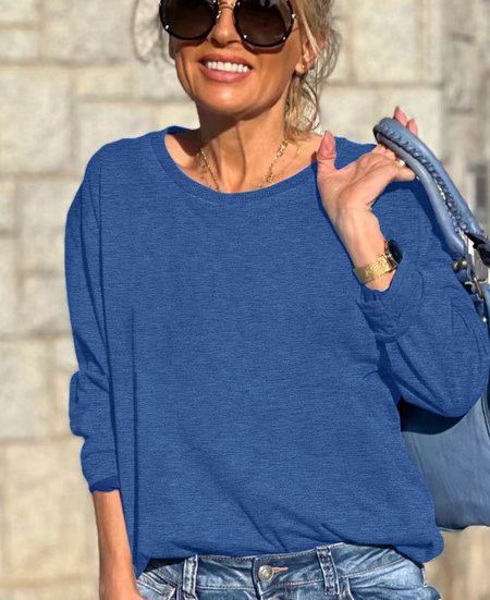 Loose Plain Sweatshirts, Deep blue, Hoodies&Sweatshirts