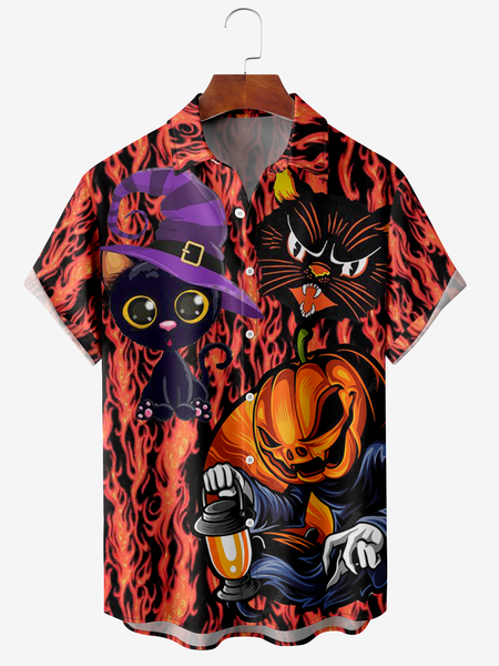 Men's Halloween Pumpkin Cat Print Fashion Lapel Short Sleeve Shirt, Red, Short Sleeve Shirts
Men's Halloween Pumpkin Cat Print Fashion Lapel Short Sleeve Shirt, Red, Short Sleeve Shirts