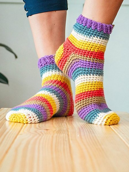 Casual Ombre Spring Non-Slip Daily Christmas Yarn/Wool yarn Floor Socks Regular Socks for Women, As picture, Socks