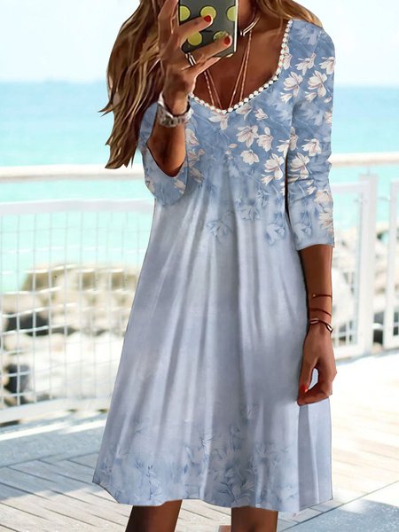 Casual Floral Design Lace Panel Knit Long Sleeve Dress, Light blue, Dresses
Casual Floral Design Lace Panel Knit Long Sleeve Dress, Light blue, Dresses