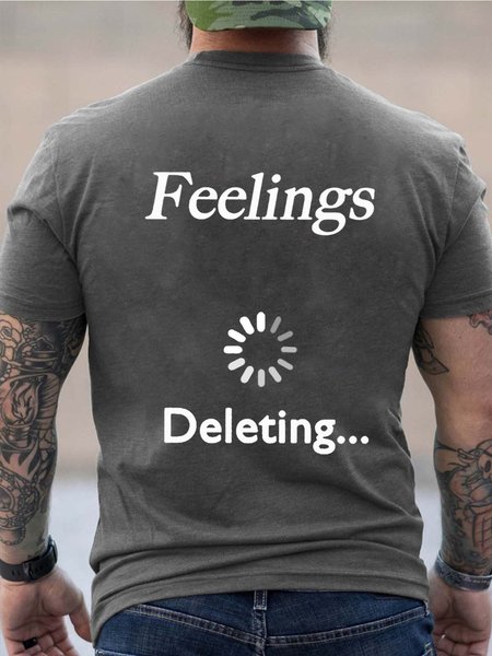 Men Graphic Feelings Deleting Letters Loose T-Shirt, Gray, T-shirts