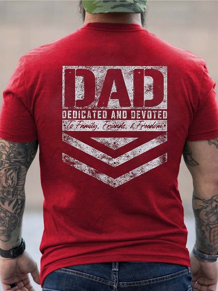 Men Father Family Friends Text Letters Casual T-Shirt, Red, T-shirts