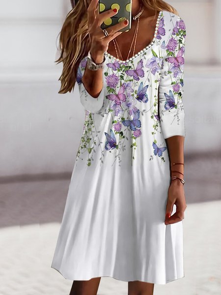 Casual Butterfly Floral Design Lace Collar Knit Long Sleeve Dress, White, Dresses
Casual Butterfly Floral Design Lace Collar Knit Long Sleeve Dress, White, Dresses