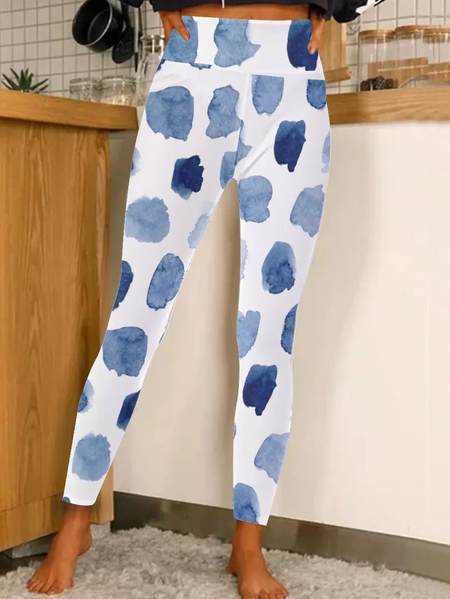 Womens Art Blue Watercolor Print Leggings, As picture, Leggings