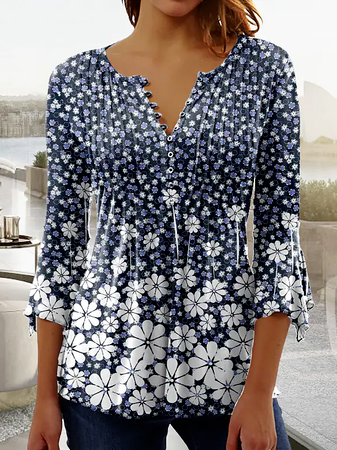 Casual Floral Autumn V neck Jersey Three Quarter H-Line Regular Medium Elasticity Top for Women, Blue, Tops
Casual Floral Autumn V neck Jersey Three Quarter H-Line Regular Medium Elasticity Top for Women, Blue, Tops