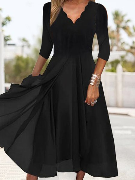 

Elegant Black V-Neck Slim Fit Knit Dress, Formal Dresses