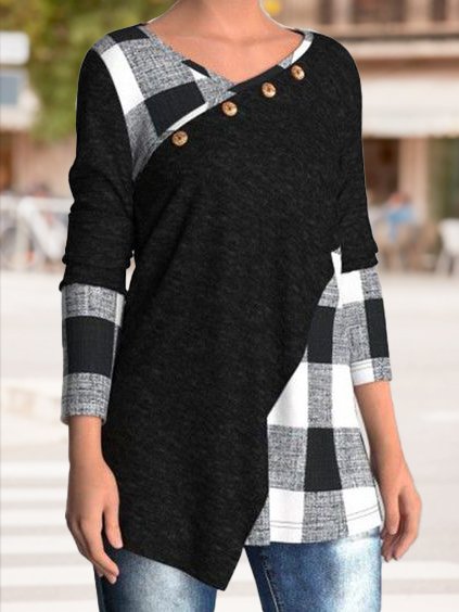 Color Block Square Neck Regular Fit Top, Black, Tunics