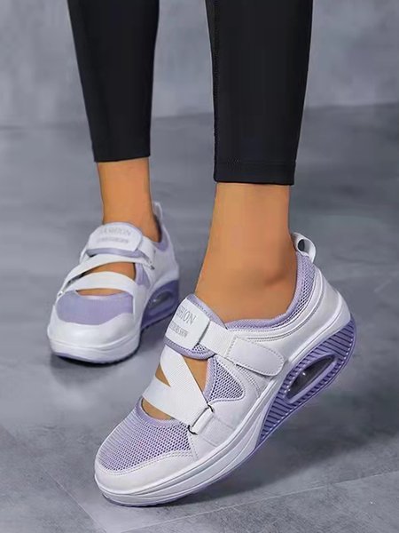 Mesh Breathable Patchwork Portable Velcro Sneakers, Purple, Sneakers