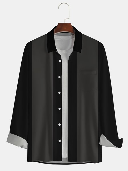 Men's Simple Striped Print Casual Breathable Long Sleeve Bowling Shirt, Black, Long Sleeve Shirts
Men's Simple Striped Print Casual Breathable Long Sleeve Bowling Shirt, Black, Long Sleeve Shirts