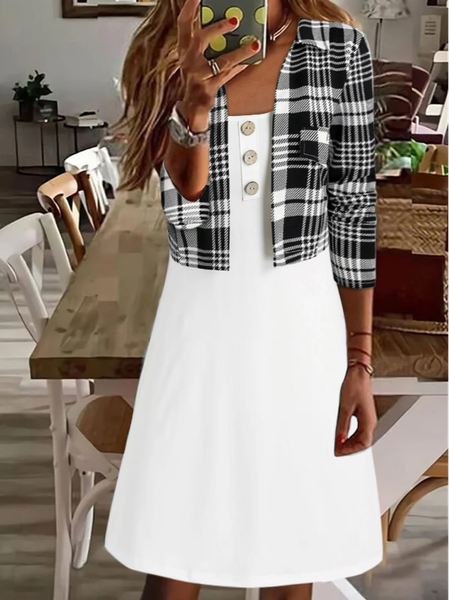 Casual Regular Fit Plaid Two Piece Sets, Black, Dresses