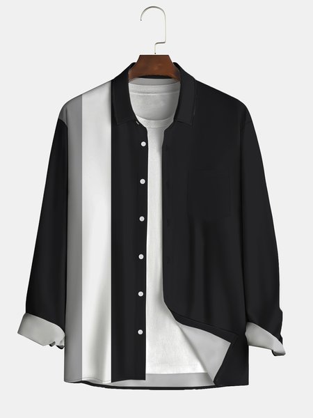 Men's Simple Striped Print Casual Breathable Long Sleeve Bowling Shirt, Black, Long Sleeve Shirts
Men's Simple Striped Print Casual Breathable Long Sleeve Bowling Shirt, Black, Long Sleeve Shirts