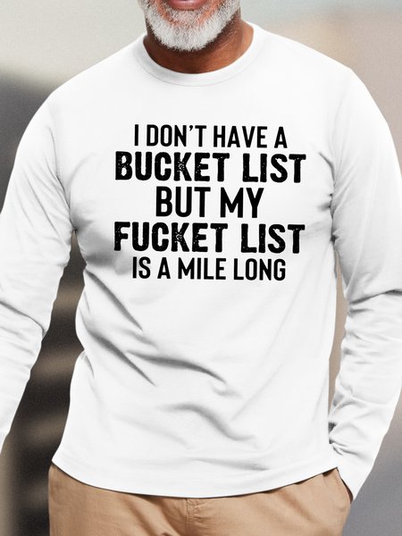 Mens Funny Letters Cotton T-Shirt, White, Long Sleeves