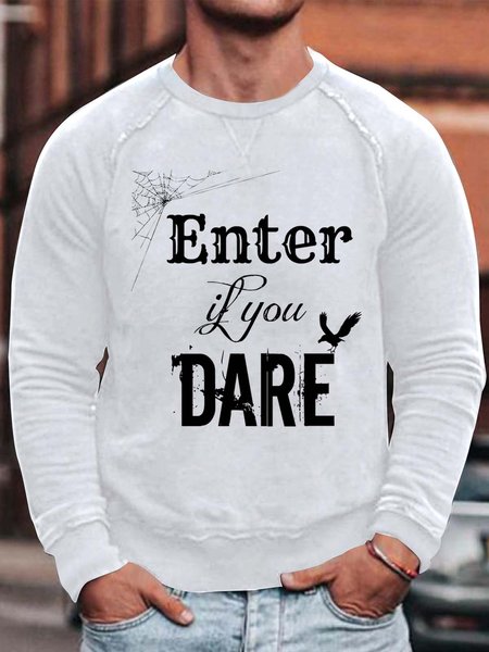 Men Enter If You Dare Letters Simple Loose Sweatshirt, White, Hoodies&Sweatshirts