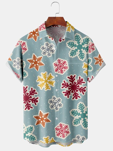 Casual Style Holiday Series Retro Christmas Snowflake Element Pattern Lapel Short-Sleeved Shirt Print Top, Light blue, Short Sleeve Shirts
Casual Style Holiday Series Retro Christmas Snowflake Element Pattern Lapel Short-Sleeved Shirt Print Top, Light blue, Short Sleeve Shirts