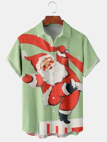 Casual Festive Collection Vintage Santa Claus Pattern Lapel Short Sleeve Shirt Print Top, Lightgreen, Short Sleeve Shirts
Casual Festive Collection Vintage Santa Claus Pattern Lapel Short Sleeve Shirt Print Top, Lightgreen, Short Sleeve Shirts