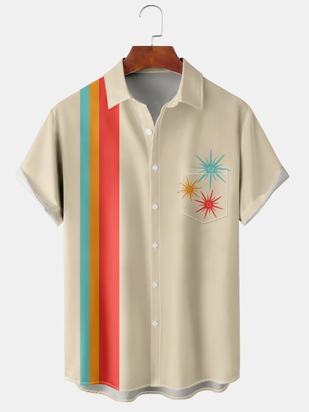 Casual Art Collection Mid-Century Retro Geometric Stripe Color Block Pattern Lapel Short Sleeve Shirt Print Top, Khaki, Short Sleeve Shirts
Casual Art Collection Mid-Century Retro Geometric Stripe Color Block Pattern Lapel Short Sleeve Shirt Print Top, Khaki, Short Sleeve Shirts