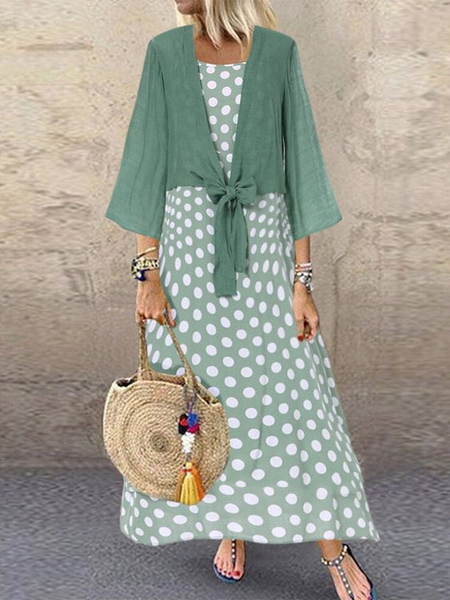 Loose Cotton-Blend Two Piece Sets, Green, Dresses