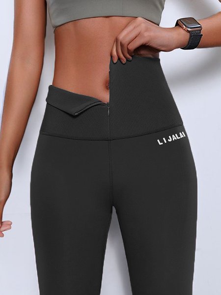 Tight Text Letter Leggings, Black, leggings