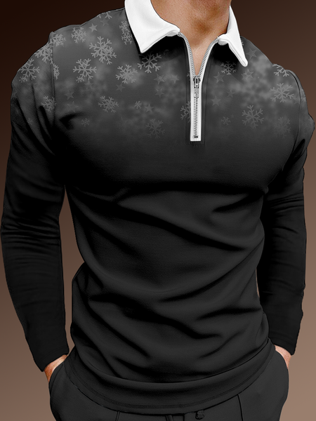 Casual Festive Collection Gradient Snowflake Element Pattern Lapel Long Sleeve Polo Print Top, Black, Men's t-shirts
Casual Festive Collection Gradient Snowflake Element Pattern Lapel Long Sleeve Polo Print Top, Black, Men's t-shirts