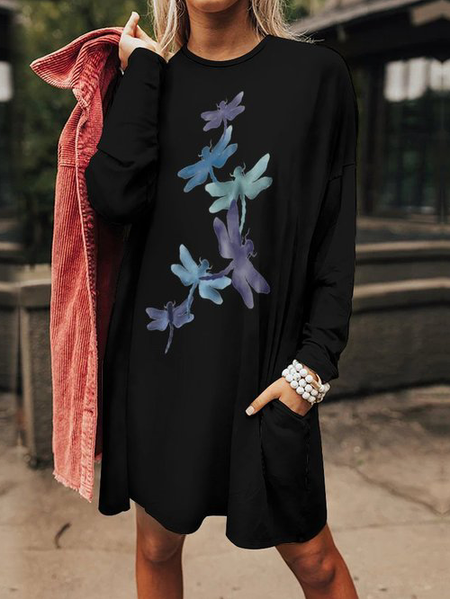 Women Colorful Dragonfly Animal Pattern Crew Neck Dragonfly Dress, Black, Dresses
Women Colorful Dragonfly Animal Pattern Crew Neck Dragonfly Dress, Black, Dresses