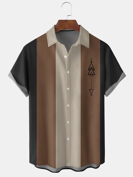 Men's Geometric Graphic Print Short Sleeve Shirt, Black, Short Sleeve Shirts