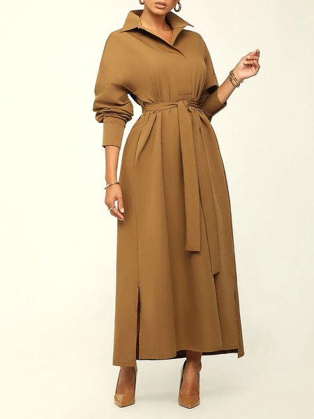 Regular Fit Long sleeve Plain Elegant Daily Shirt Collar Dresses, Yellow brown, Maxi Dresses
Regular Fit Long sleeve Plain Elegant Daily Shirt Collar Dresses, Yellow brown, Maxi Dresses