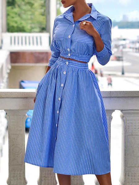Women Striped Autumn Urban No Elasticity Daily Regular Fit Long sleeve Shirt Collar Regular Size Two Piece Sets, Blue, Set
Women Striped Autumn Urban No Elasticity Daily Regular Fit Long sleeve Shirt Collar Regular Size Two Piece Sets, Blue, Set