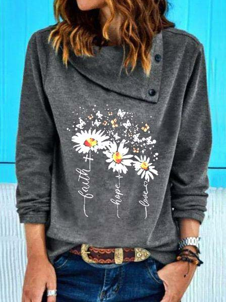 Floral Regular Fit Casual T-Shirt, Gray, T-Shirts