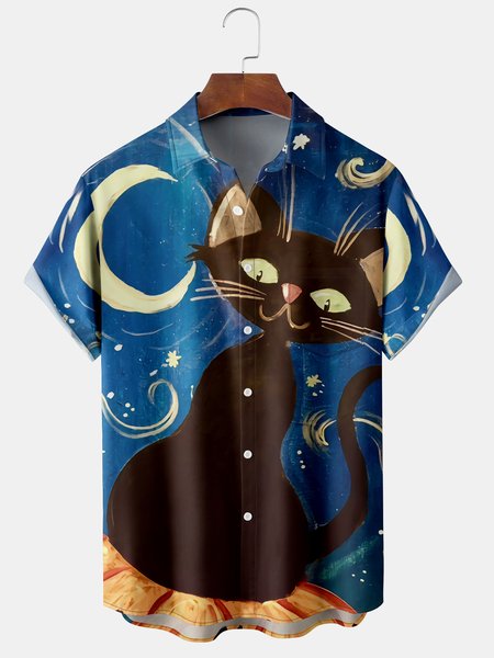 Men's Art Cat Print Casual Breathable Short Sleeve Shirt, Blue, Short Sleeve Shirts
Men's Art Cat Print Casual Breathable Short Sleeve Shirt, Blue, Short Sleeve Shirts