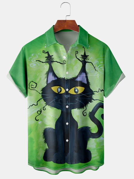 Men's Cat Print Casual Short Sleeve Shirt with Chest Pocket, Green, Short Sleeve Shirts
Men's Cat Print Casual Short Sleeve Shirt with Chest Pocket, Green, Short Sleeve Shirts