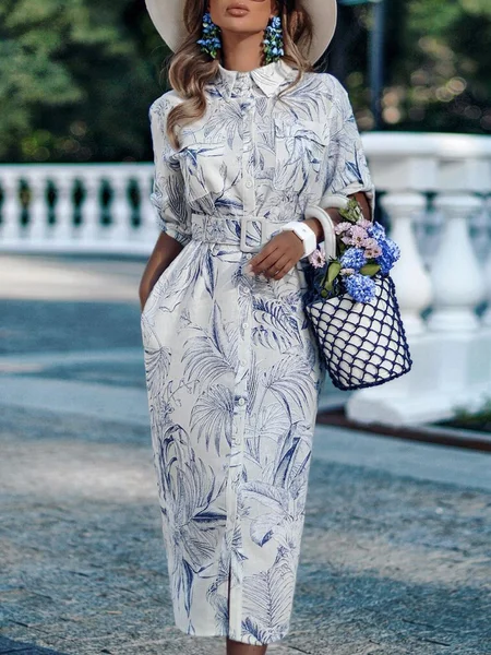 Women Autumn Plants Urban Polyester Natural Midi Long sleeve X-Line Shirt Collar Dresses, White-blue, Midi Dresses
Women Autumn Plants Urban Polyester Natural Midi Long sleeve X-Line Shirt Collar Dresses, White-blue, Midi Dresses