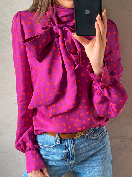 Loose Stand Collar Long sleeve Geometric Stand Collar Blouse, Rose red, Blouses and Shirts
Loose Stand Collar Long sleeve Geometric Stand Collar Blouse, Rose red, Blouses and Shirts