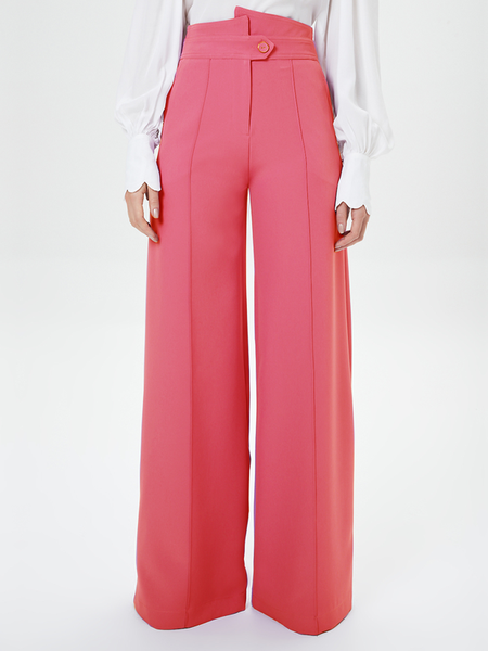 Autumn High Waist No Elasticity Loose Plain Fashion Pants, Red, Wide Leg Pants