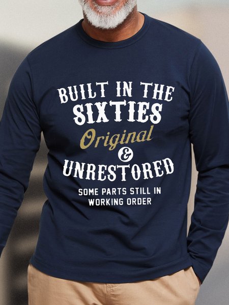 Men's Printed Long Sleeve T Shirt With Sixties, Dark blue, Long Sleeves