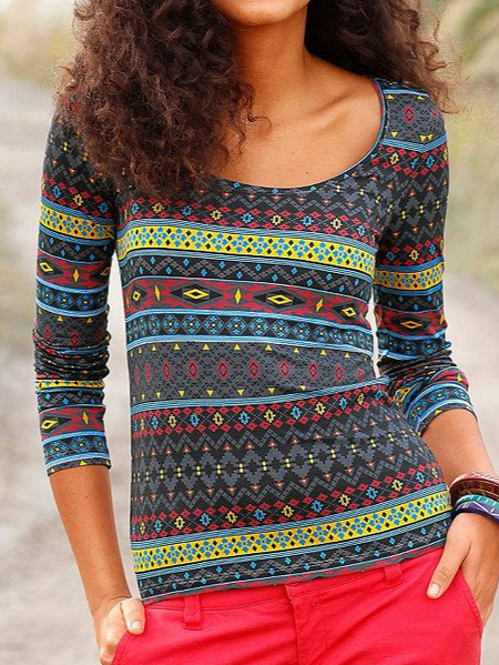 Casual Crew Neck Ethnic Regular Fit T-Shirt, Multicolor, T-Shirts
