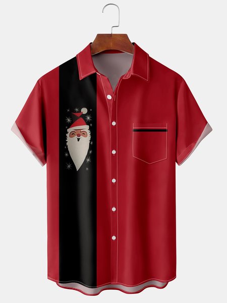 Men's Christmas Print Casual Breathable Hawaiian Short Sleeve Shirt, Red, Short Sleeve Shirts