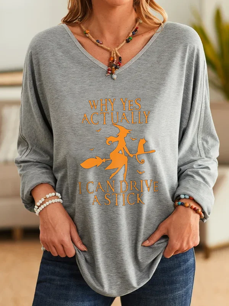 Halloween Cotton-Blend Regular Fit Casual Tops, Gray, T-Shirts
