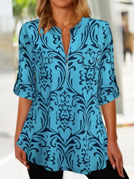 Loose V Neck Vacation Blouse, Blue, Shirts & Blouses
Loose V Neck Vacation Blouse, Blue, Shirts & Blouses